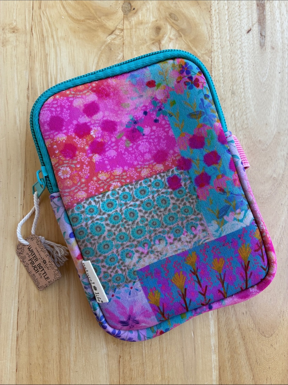 Natural Life water bottle pouch Colorful Patchwork Floral Zipper Pouch
